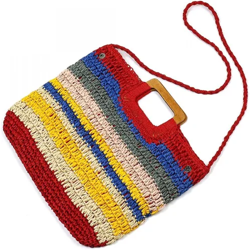 Miniatura 3 de Bolso de mano tejido colorido hecho a mano de bambú para mujer