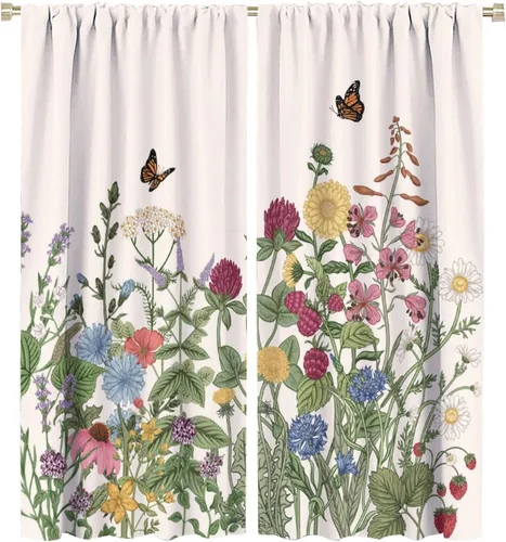 Cortinas florales para ventana, diseño floral vintage, plantas tropicales, tratamientos de ventana para dormitorio, sala de estar, bohemio, rústico,