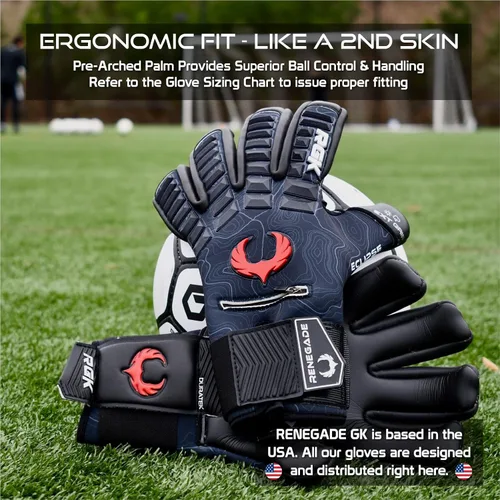 Miniatura 5 de Guantes profesionales de portero de fútbol Renegade GK Eclipse (tallas 6-12, nivel 5) Fingersaves y agarre EXT de 4 + 0.118 mm con sede en EE. UU