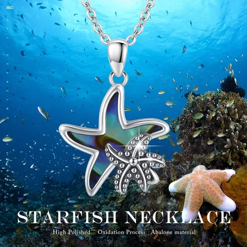 Miniatura 5 de ConBo Collar con dije de estrella de mar de océano para mujer, collar con colgante de estrella de mar de concha de abulón S925, collar de plata