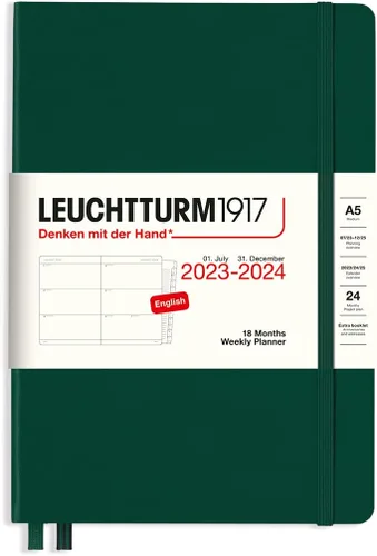 Miniatura 5 de LEUCHTTURM1917 - Agenda semanal de 18 meses de tapa dura mediana A5, julio de 2023 - diciembre de 2024, inglés, tapa dura, lila