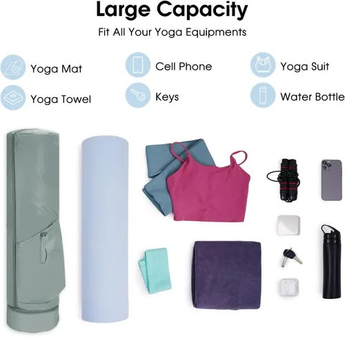Miniatura 7 de sportsnew Bolsa para esterilla de yoga, bolsa de transporte para esterilla de yoga con cremallera completa con bolsillo para botella de agua con Gris