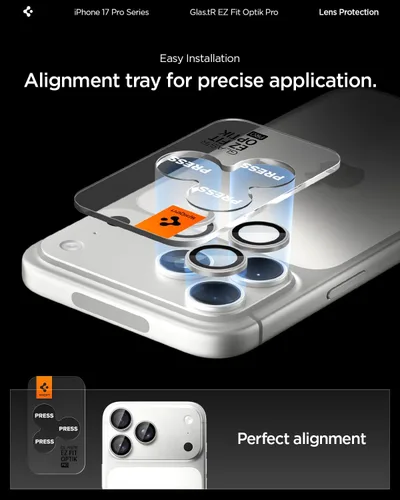 Miniatura 4 de Spigen Protector de pantalla para lente de cámara [GlasTR EZ Fit Optik Pro] Diseñado para iPhone 17 Pro Max iPhone 17 Pro [Compatible con fundas]