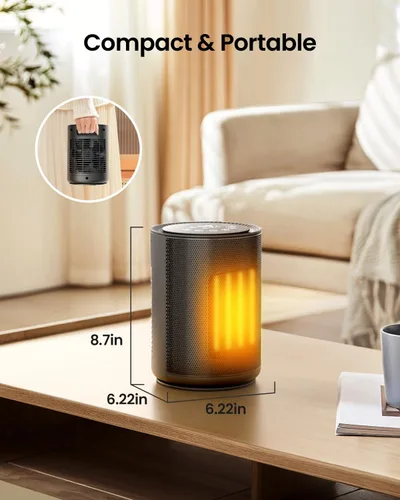 Miniatura 2 de Electactic Calentador de espacio para uso en interiores, calentador eléctrico portátil con control remoto, termostato, bloqueo para niños, pantalla