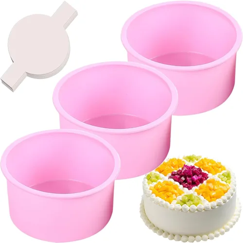 Miniatura 18 de Moldes redondos de 4 pulgadas para hornear, paquete de 3 moldes de silicona para pasteles con 40 piezas de papel pergamino, moldes antiadherentes