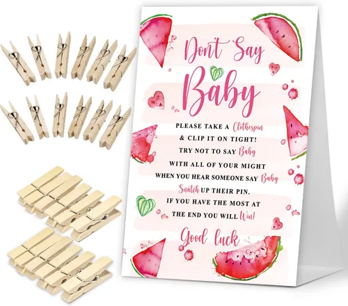 Miniatura 13 de No digas juego de bebé, Here Comes the Sun, juego de baby shower incluye letrero de baby shower y 50 pinzas para la ropa, decoración de baby shower