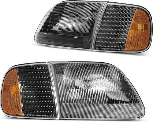 Miniatura 8 de DWVO Conjunto de faros delanteros compatible con Ford F-150 1997-2003, Ford Expedition 1997-2002, carcasa negra, lente reflectante transparente
