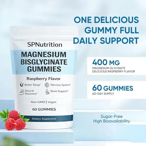 Miniatura 7 de Spnutrition Gomitas de bisglicinato de magnesio – Suplemento de magnesio quelado, promueve la función muscular y nerviosa, la relajación