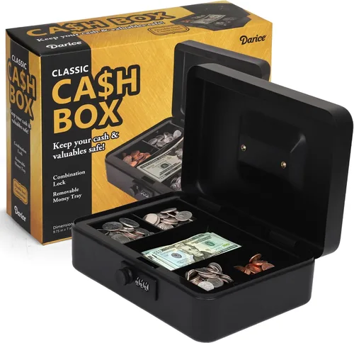 Miniatura 7 de Darice Caja de seguridad para dinero – Caja de dinero mediana con bandeja de dinero y candado – Caja de seguridad – Organizador para billetes