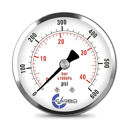Miniatura 9 de Medidor de presión de 2-1/2 pulgadas, carcasa de acero cromado, seco, vacío compuesto -30 Hg - 0-15 psi montaje trasero 1/4 pulg. NPT