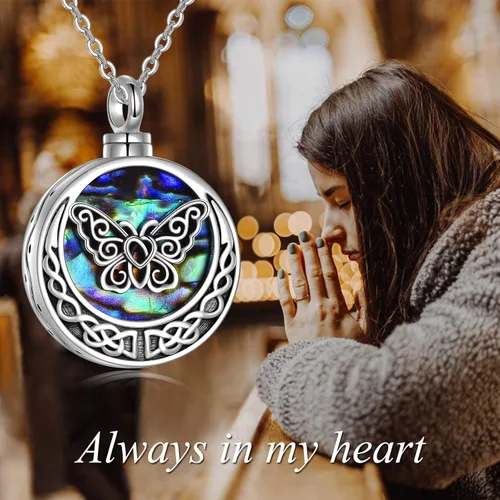 Miniatura 6 de URONE Collares de urna para cenizas de plata de ley 925, concha de abulón, árbol de la vida, joyería de cremación para cenizas, joyería de memoria