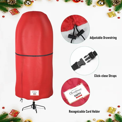 Miniatura 4 de Cubierta para árbol de Navidad con correas ajustables, bolsa de almacenamiento vertical para árbol de Navidad con cremallera y cordón para árbol