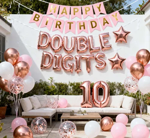 Miniatura 11 de Decoraciones de cumpleaños número 10 para niños, decoración negra de papel de aluminio de doble dígito, pancarta negra número 10 con globos