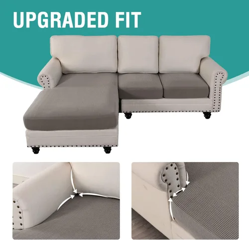 Miniatura 2 de cjc Fundas de sofá de 3 piezas para sofá modular en forma de L, elásticas, más gruesas, de jacquard separado, funda de sofá para sala de estar, Gris