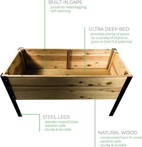 Miniatura 4 de Maceta elevada de madera con patas de acero, kit de cama de jardín para patio al aire libre para cultivar verduras, madera natural resistente a