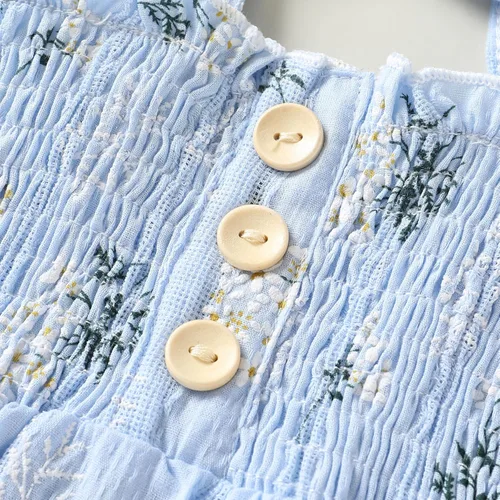 Miniatura 4 de JEELLIGULAR Vestido para niña pequeña, con volantes, sin mangas, con botones, vestido de verano para playa, casual, acampanado, vestido de verano