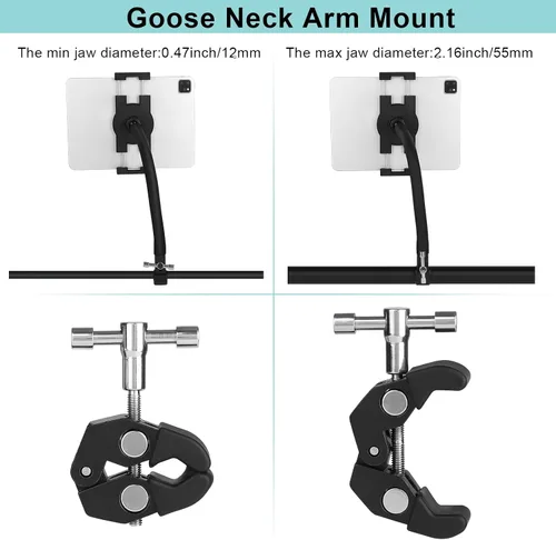 Miniatura 8 de Mippko Soporte para tableta para cinta de correr/elíptica/bicicleta giratoria/pelotón/ciclo interior, brazo de cuello de cisne, soporte