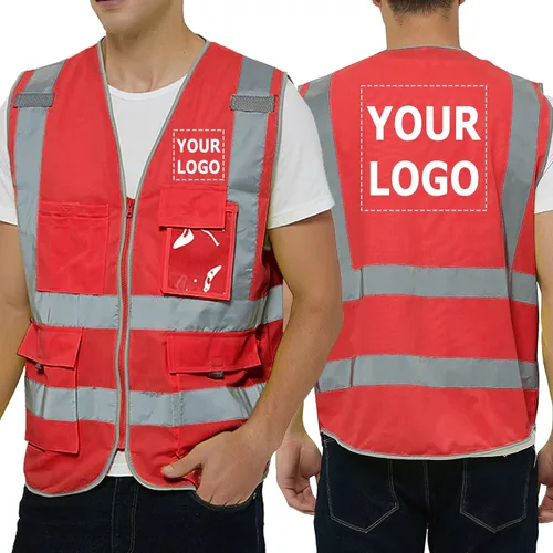 Miniatura 10 de TopTie Personaliza tu logotipo reflectante chaleco de seguridad cremallera frontal con 9 bolsillos, cumple con las normas ANSI/ISEA Clase 2 Azul