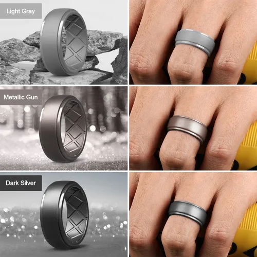 Miniatura 114 de Egnaro - Anillos de silicona para hombre, 25/64 pulgadas (10 mm) de ancho y 3/32 pulgadas (2.5 mm) de grosor, alianzas de boda de goma, paquete