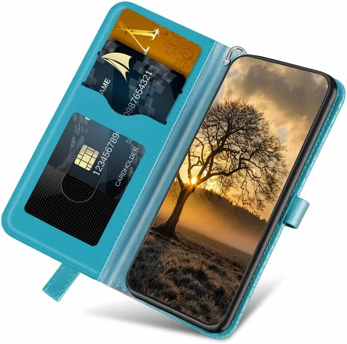 Miniatura 2 de Funda para Google Pixel 7A, funda tipo cartera para Pixel 7A 5G, piel sintética de alta calidad con diseño de árbol en relieve [atril]