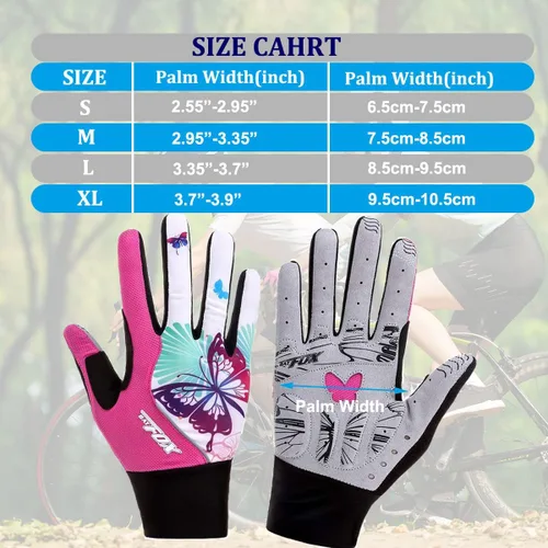 Miniatura 6 de DuShow Guantes de ciclismo para mujer, guantes de entrenamiento florales rosas para mujer, guantes de ciclismo de dedo completo, guantes