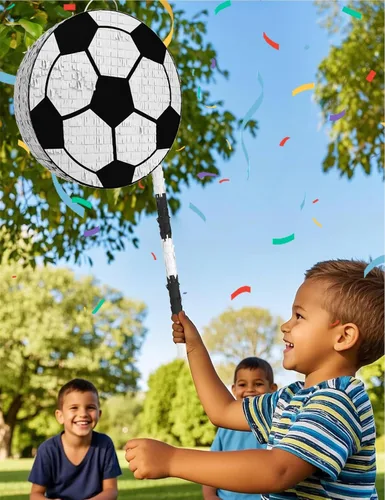 Miniatura 6 de Piñata de fútbol – Incluye palo de madera, vendaje de ojos y confeti – 13 x 13 x 3 pulgadas – Perfecto para decoraciones de fiestas deportivas