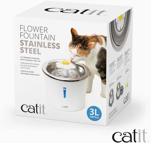 Miniatura 8 de Catit Fuente de flores LED con filtro de triple acción, fuente de agua potable para gatos, 3 L