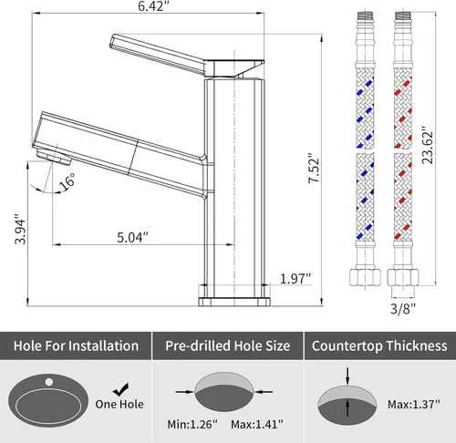 Miniatura 5 de KAIYING Grifo de lavabo de baño con rociador extraíble, grifo mezclador de lavabo de una sola manija para agua fría y caliente, grifo de fregadero