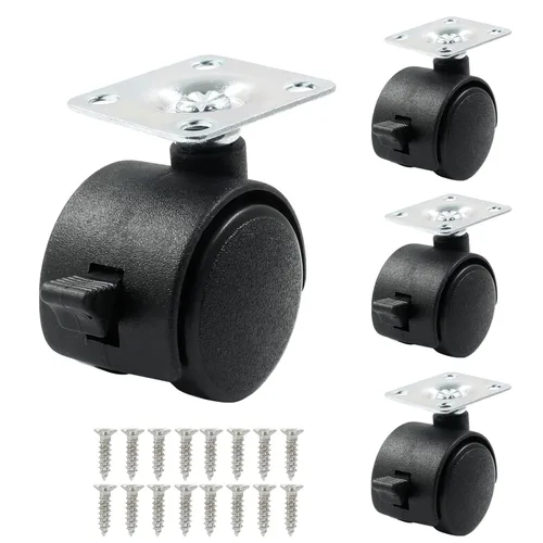 Miniatura 14 de 4 piezas ruedas giratorias de 1.5 pulgadas, ruedas giratorias de placa de nailon negro con freno, ruedas giratorias de placa resistente de repuesto