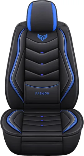 Miniatura 3 de Fundas de asiento de automóvil de cuero, juego completo de fundas de asiento de cobertura completa con soporte lumbar fijo, fundas de asiento