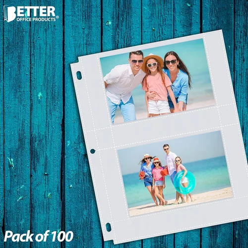 Miniatura 2 de Better Office Products Hojas de repuesto para álbum de fotos, 4 x 6 pulgadas, pesadas, de 3 anillos transparentes de diamante, 400 fotos en total