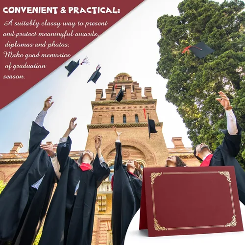 Miniatura 6 de Fainne 120 paquetes de soportes para certificados a granel, cubiertas para diplomas con borde de lámina dorada, cubiertas para documentos para Rojo