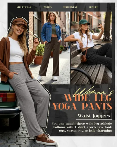 Miniatura 154 de Neer - Conjunto de 3 pantalones de yoga de pierna ancha para mujer - Pantalones deportivos cómodos, holgados, de cintura alta y casuales