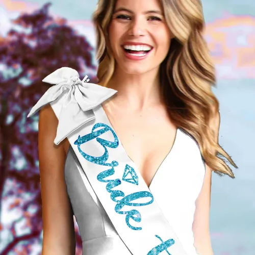 Miniatura 61 de Something Blue Gift for Bride To Be Sash - Banda de satén de grado nupcial - Decoraciones de despedida de soltera azul turquesa, Juego de 2 piezas