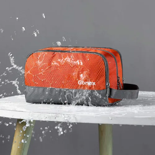 Miniatura 2 de Gonex Neceser de viaje de nailon, bolsa de afeitado, organizador de artículos de tocador, Naranja