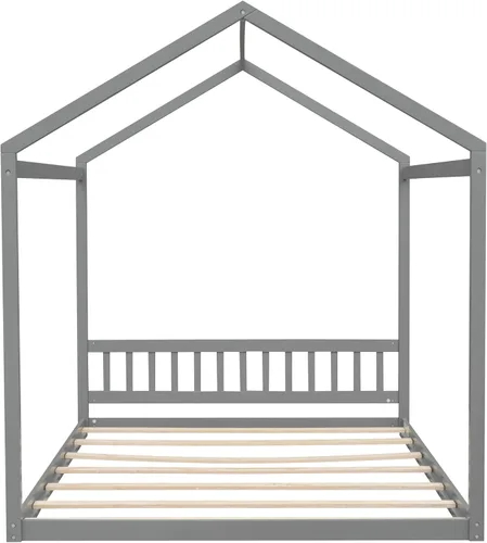 Miniatura 7 de Merax Cama de madera tamaño Queen con cabecero, no necesita somier, gris