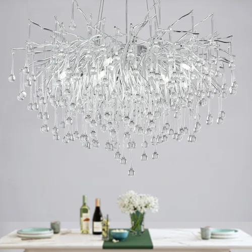 Miniatura 15 de Candelabro de cristal para comedor, lámpara moderna de 24 pulgadas para sala de estar, candelabros de rama de árbol dorado con 8 luces, lámpara