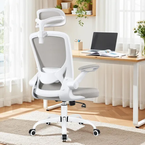 Miniatura 11 de BESTFAIR Silla de oficina ergonómica, sillas de oficina de malla transpirable con soporte lumbar ajustable, brazos abatibles, silla de escritorio