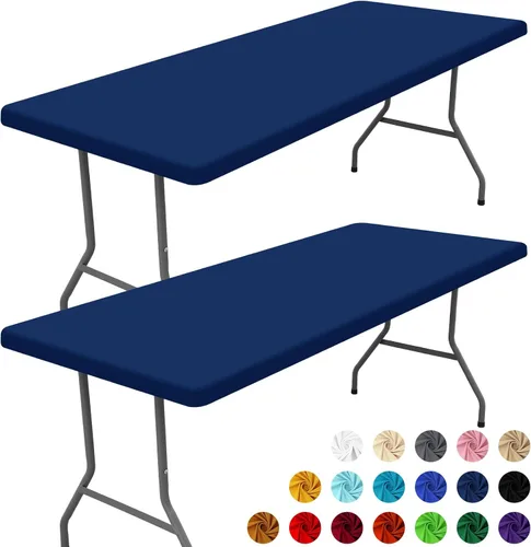 Miniatura 23 de Moosfor Paquete de 2 manteles rectangulares de elastano de 4 pies, elásticos y ajustables para pícnic, cubierta de mesa de patio elástica y lavable