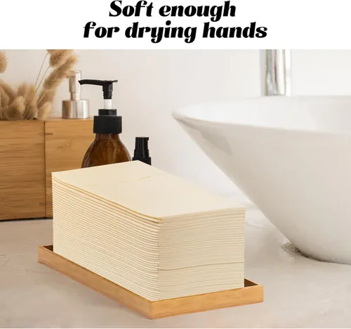 Miniatura 4 de KAMMAK Servilletas de Cena Desechables Beige Tipo Tela Servilletas de Papel con Bolsillo Paquete de 100 Servilletas Plegadas Toalla de Mano