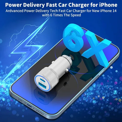Miniatura 3 de Cargador rápido para automóvil para iPhone, 48 W, puerto dual USB C, adaptador de automóvil de metal con 2 cables Lightning, PD/QC 3.0 tipo C, carga