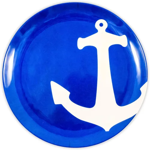 Miniatura 8 de Camco Juego de vajilla de melamina de 12 piezas - Presenta diseño náutico azul y blanco - Incluye 4 cuencos, 4 platos de ensalada y 4 platos llanos
