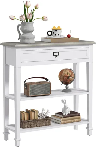Miniatura 3 de kinbor Accent - Mesa consola blanca con cajón y estante, mesa de sofá de madera con almacenamiento para entrada, pasillo, sala de estar
