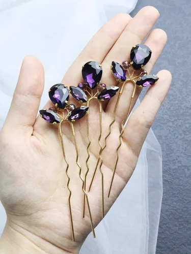 Miniatura 4 de 3 horquillas para el pelo de boda con diamantes de imitación, para novias, hecho a mano, accesorios para el cabello de mujer, accesorios