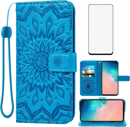 Funda de teléfono para Samsung Galaxy S10e Cartera con protector de pantalla de vidrio templado, funda magnética de cuero, soporte para tarjetas,
