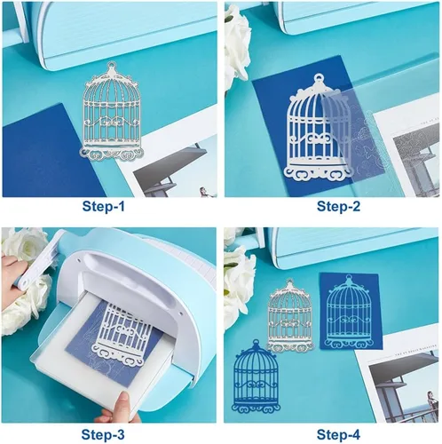 Miniatura 3 de BENECREAT Jaula de pájaros con plantillas de troqueles de corte de acero al carbono con flores, plantillas de troqueles de corte de metal