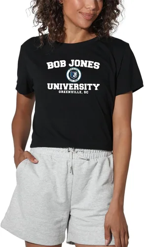 Colección oficial de camisetas cortas con logotipo de círculo envejecido para mujer, color negro