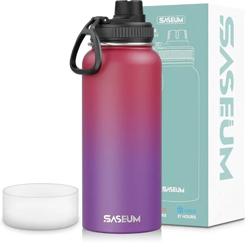 Miniatura 24 de SASEUM Botella de agua de acero inoxidable de 12 onzas, botella aislada sin BPA con tapa de boquilla a prueba de fugas, botella de metal de boca