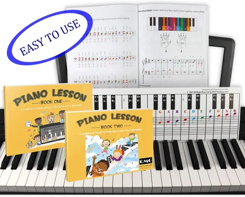 Miniatura 2 de QMG Tabla de notas para piano y teclado y notas completas a color, lección de música de piano y libro guía 1 y libro 2 para niños y principiantes