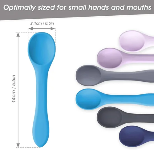 Miniatura 2 de Cucharas para bebés – Cuchara grande de silicona para el destete LED del bebé, mango grueso, construcción flexible, textura suave, utensilios